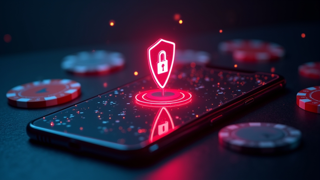 A secure mobile download screen with casino-themed lighting and a shield icon